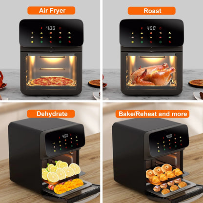 Air Fryer 12QT Convection Oven with Visible Window, 10-In-1 Multi Function and Touchscreen, Gray