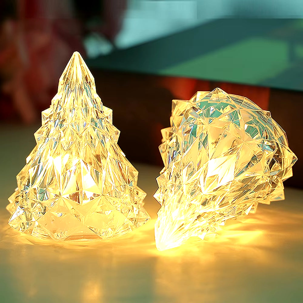 LED Crystal Night Light Warm Christmas Tree Lantern Iceberg Table Lamp Button Batteries Home Party Xmas Diamond Gift Decoration