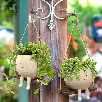 Swing Face Planter Pot Cute Smiling Face Resin Flower Pot Swing Succulent Flower Planter Wall Hanging Flower Pot Garden Supplies